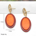 New trending bright orange acrylic ear jewelry for women gold plated stud earrings